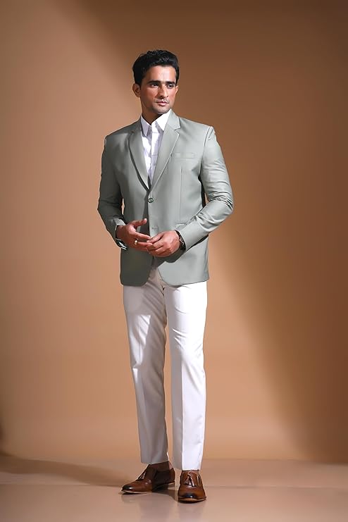 Men’s Solid Single-Breasted Blazer | Tailored Fit | Notched Lapel | Double Button Closure | Full Sleeves | Formal