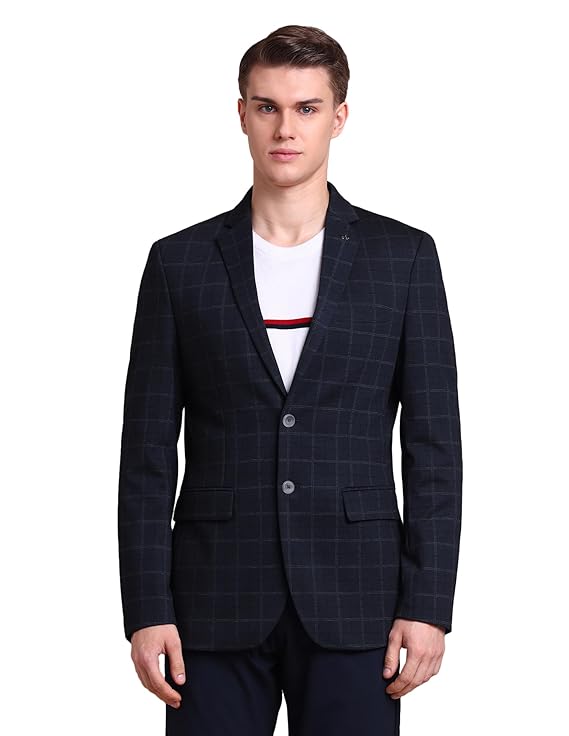 Arrow Mens Regular Fit Checkered Blazer - Single Breasted, Button Closure Stylish Blazer for Men