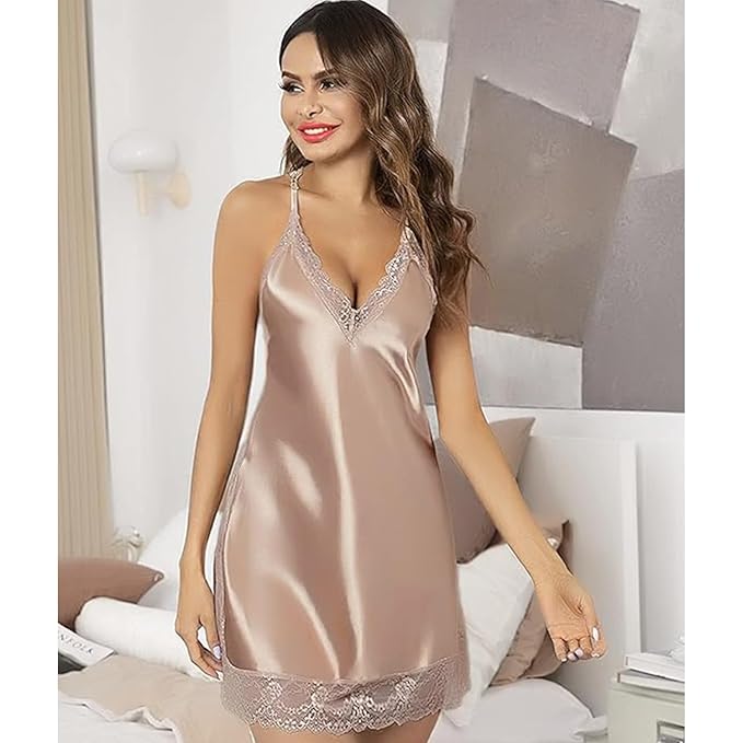 Baby doll Red Nightwear Dress for Women – Free Size – Soft Satin Sleepwear for Ladies – Comfortable Stylish Honeymoon Nighty