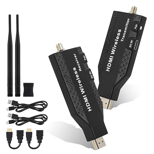 MICROWARE Wireless HDMI Transmitter and Receiver, 2.4/5.8GHz, 50M,165FT Plug and Play, 1080P Expansion of Multiple Televisions, Wireless HDMI Extender for Laptop, PC, HDTV/Projector 50 Meters