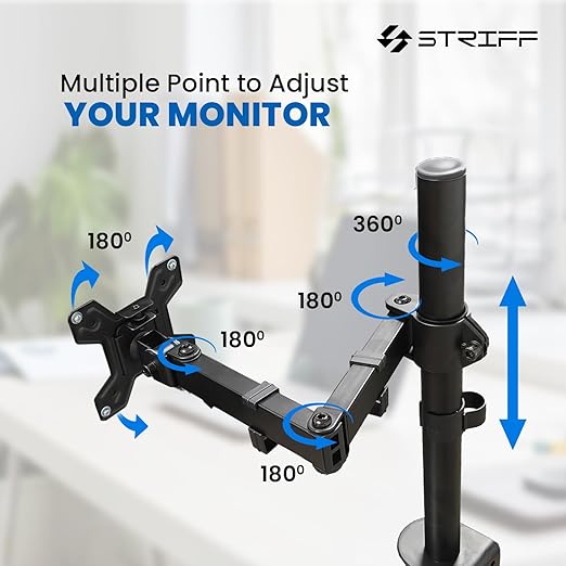 STRIFF 180° Adjustable Single Monitor Stand Arm Desk Mount | Ergonomic Gas Spring VESA Bracket