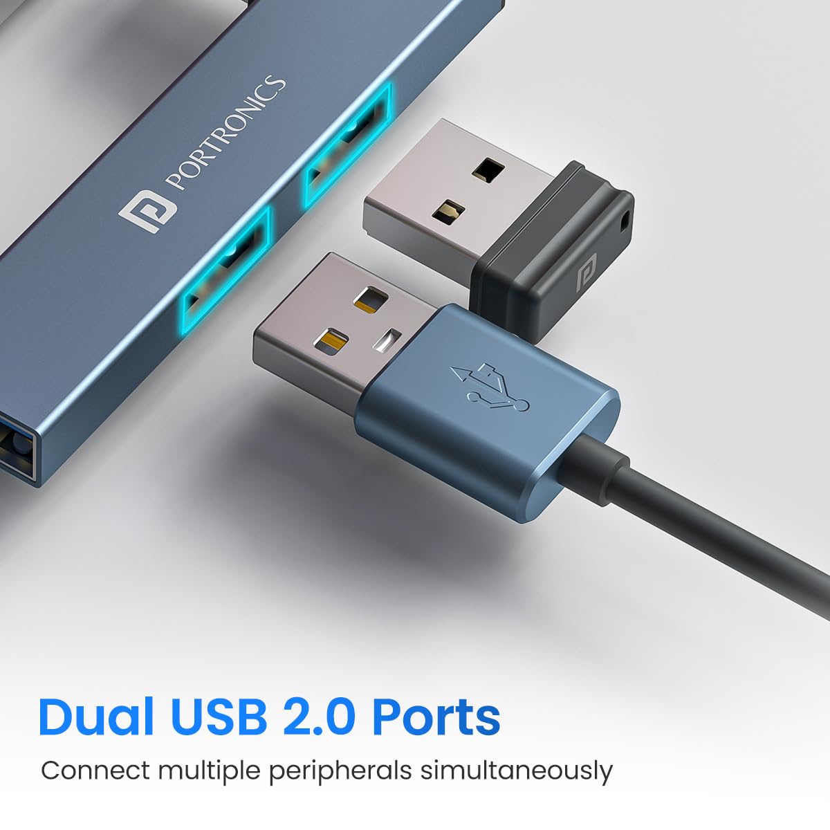 Portronics Mport Mino A USB 3.0 Hub Dock (3-in-1) with USB 3.0 SuperSpeed, Compact L-Shape Design, 2-Port USB 2.0 High-Speed, USB Plug, Metal Alloy Body, for Laptop, PC, Mac