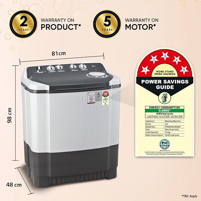 LG 7 Kg 5 Star Wind Jet Dry Semi-Automatic Top Loading Washing Machine