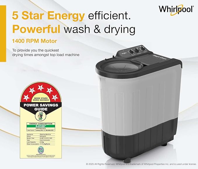Whirlpool 6.5 Kg 5 Star Magic Clean Semi-Automatic Top Loading Washing Machine
