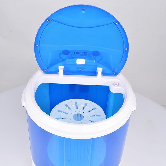 Hilton Electric 3 kg Single-Tub Washing Machine with Spin Dryer Portable Single Tub Washer - The Laundry Alternative Portable Clothes Washer Travel Washing Machine With Spin Dryer. (Blue)