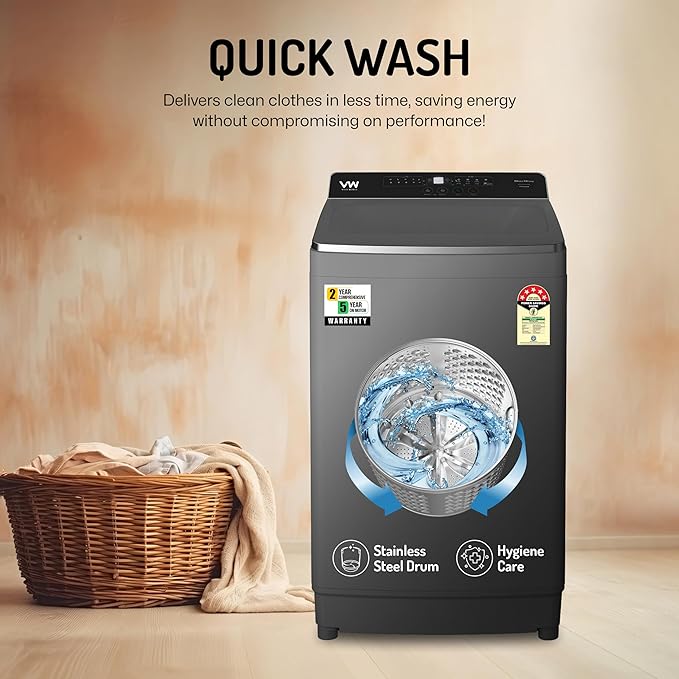 VW V9 UltraSpin 9 Kg 5 Star Fully-Automatic Top Loading Washing Machine (Grey)