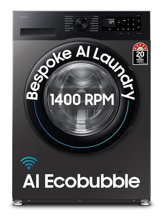 Samsung 9 kg, 5 star, AI EcoBubble, Super Speed, Wi-Fi, Hygiene Steam with Inbuilt Heater, Digital Inverter, Fully-Automatic Front Load Washing Machine