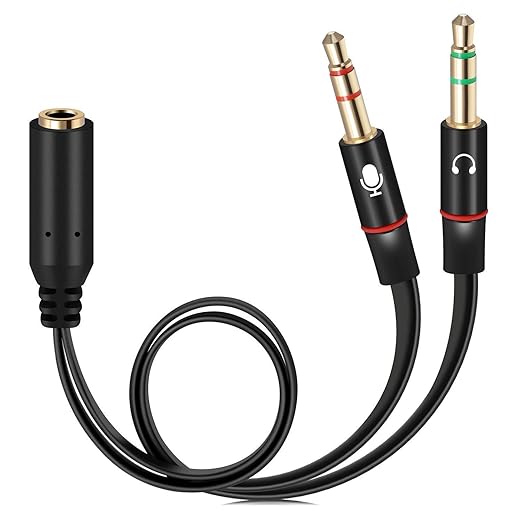 Sounce Gold Plated 3.5 mm Headphone Splitter for Computer 2 Male to 1 Female 3.5mm Headphone Mic Audio Y Splitter Cable Smartphone Headset to PC Adapter.