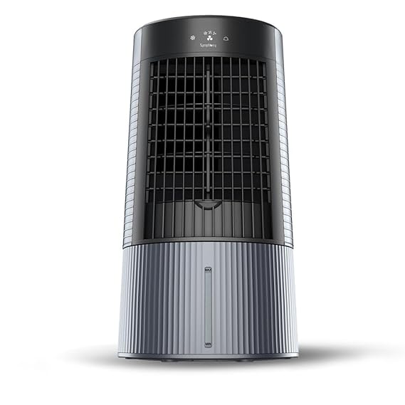 Symphony Duet-i Personal Kitchen Cooling Fan For Home and Office Tabletop with Honeycomb Pad, Powerful Blower, Auto Rotation and Low Power Consumption (6L, Grey)