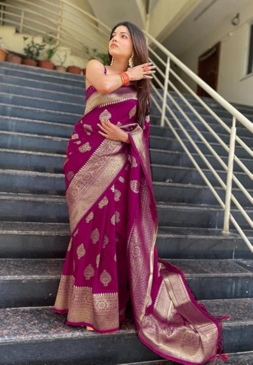 C J Enterprise Womens Pure Kanjivaram Silk Saree Soft Design With Blouse Piece For Wedding