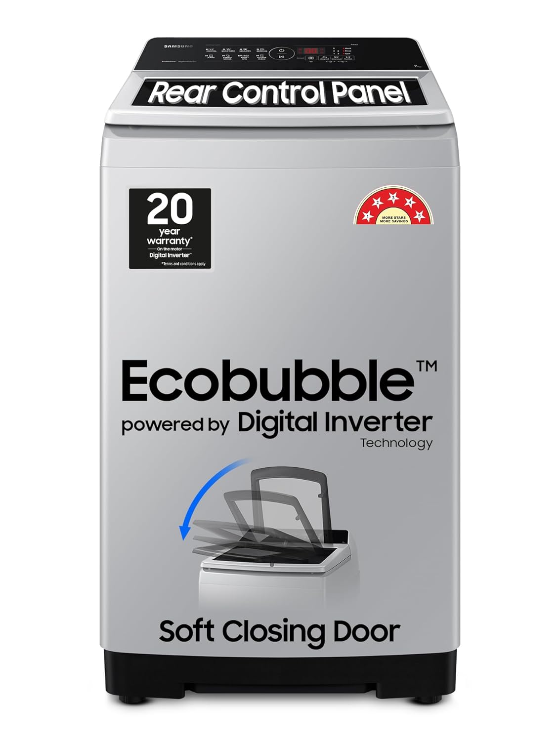 Samsung 7 kg, 5 Star, Eco Bubble Technology, Digital Inverter Motor, Soft Closing Door, Fully-Automatic Top Load Washing Machine (WA70BG4441YYTL, Lavender Gray)