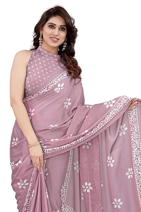MIRCHI FASHION Women&#039;s Latest Chiffon Batik Printed Saree with Blouse Piece
