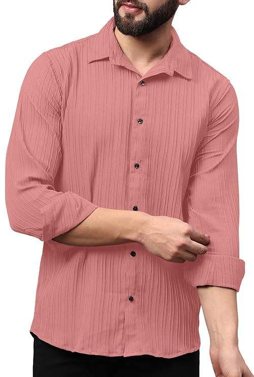 FINIVO FASHION Men&#039;s Casual Button Down Shirts Long Sleeve Linen Shirt Fashion Textured Beach Summer Shirts