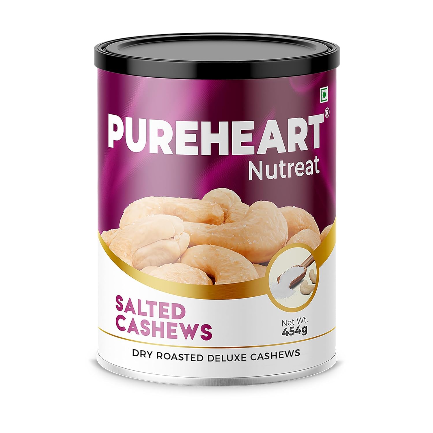 Pureheart Nutreat Roasted Salted Cashews (454 gm), Flavourful &amp; Crunchy Snack | Premium Salted Whole Cashew Nuts/Kaju Dry Fruit | Rich in Protein &amp; Fiber