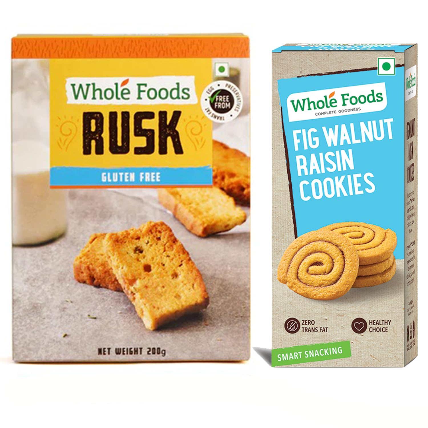 Whole Foods Gluten Free Cookies Combos |Rusk Eggless| Raisin Eggless| Pack of 2