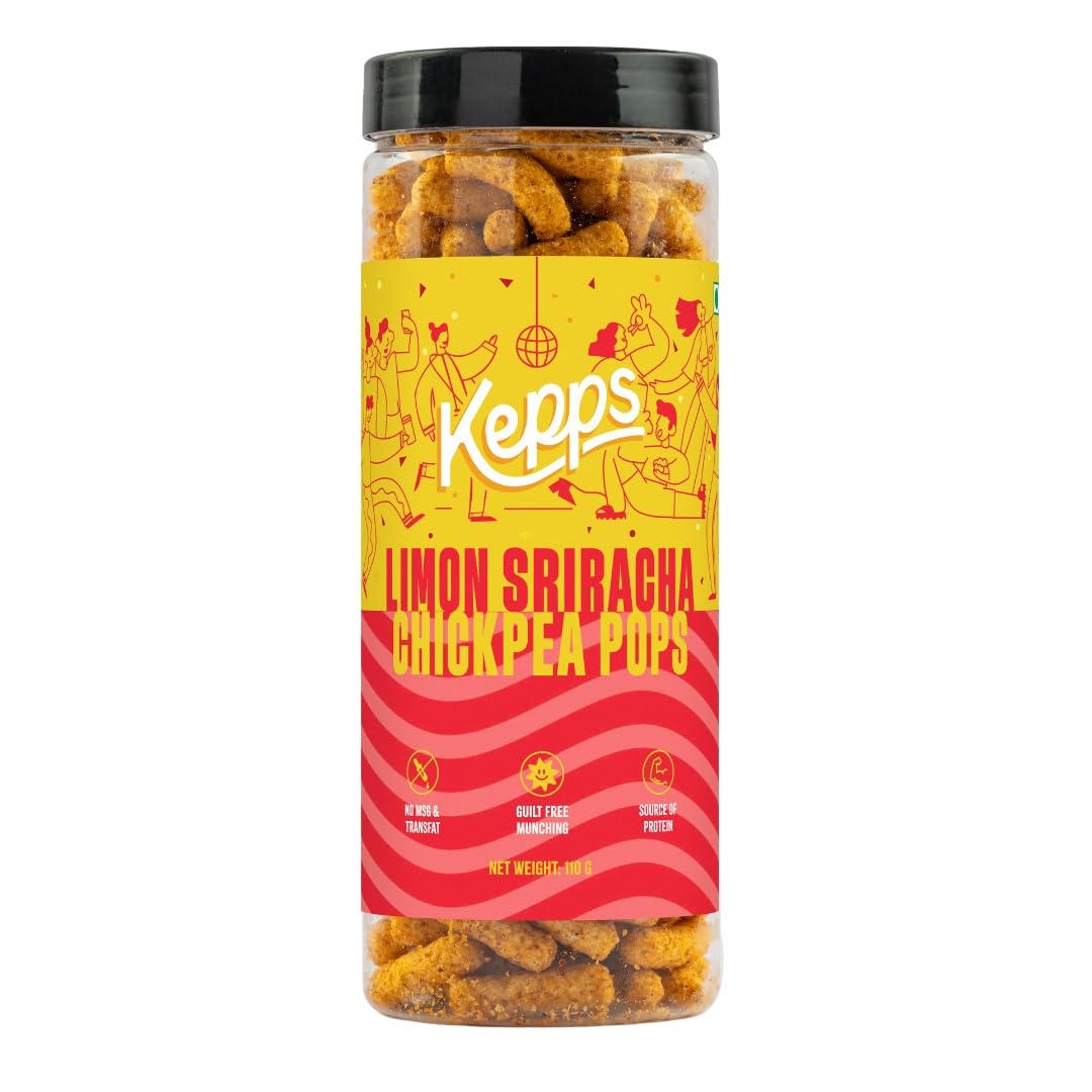 KEPPS Lemon Sriracha Chickpea Pops Snack, Gluten Free, Rich in Fiber and Protein, Never Fried, Low Calorie, Delicious Munchies, For All Age