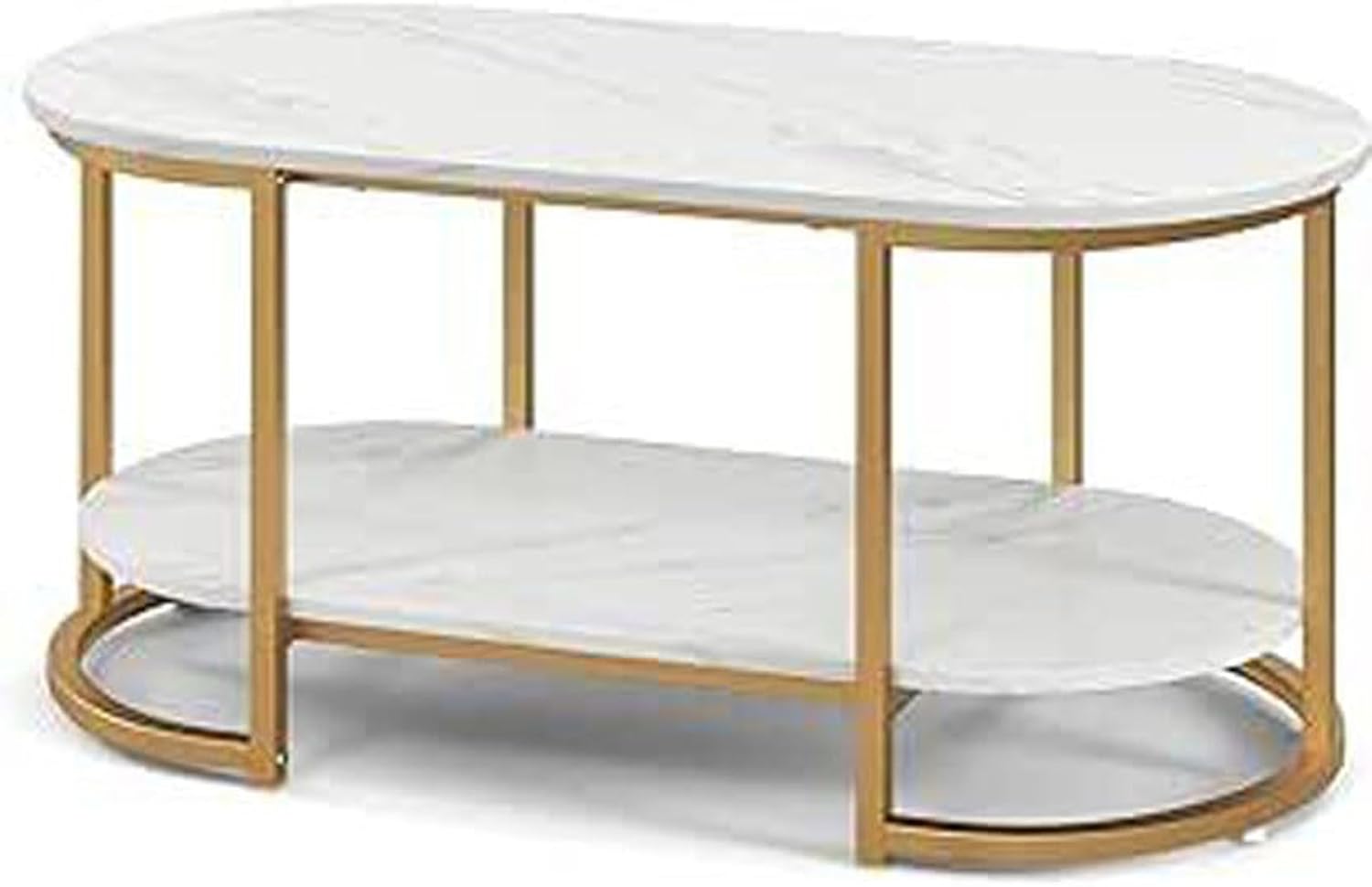 CROWN ART SHOPPEE Large Coffee Table Center Table,Sofa Table Simple Design Beautiful,Modern Coffee Table Living Room Table for Home,& Office2 Tier White & Gold.